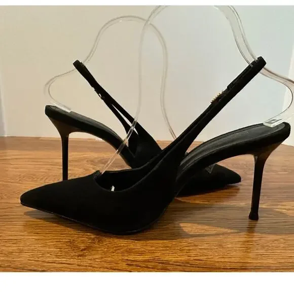 Schutz Alicia Suede Leather Slingback Pumps Black Women’s Size 6B Heels Chic - Picture 6 of 13